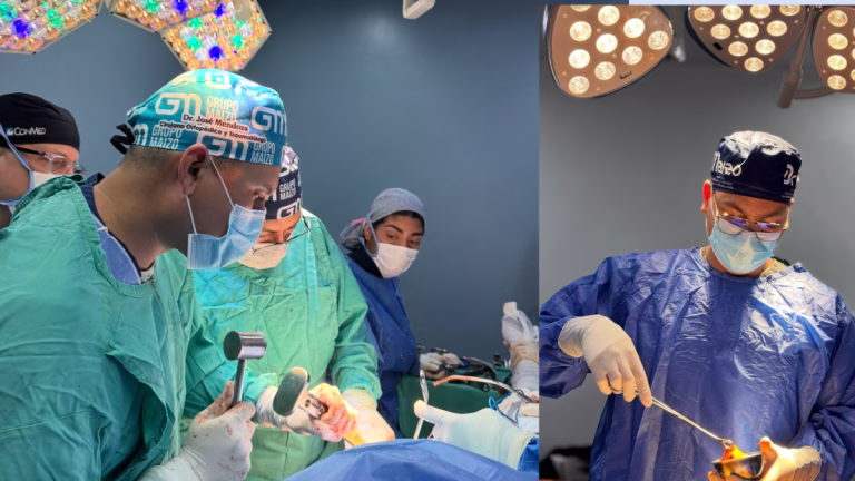 El Dr. Leopoldo Maizo durante una cirugía de reemplazo articular con abordaje anterior de cadera.